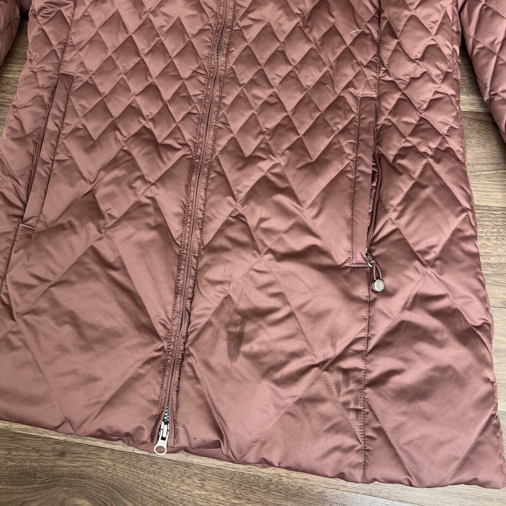 Eddie Bauer Lodge Down Long Coat Womens Size Medium Muave Pink Faux Fur EB550 - Picture 3 of 12